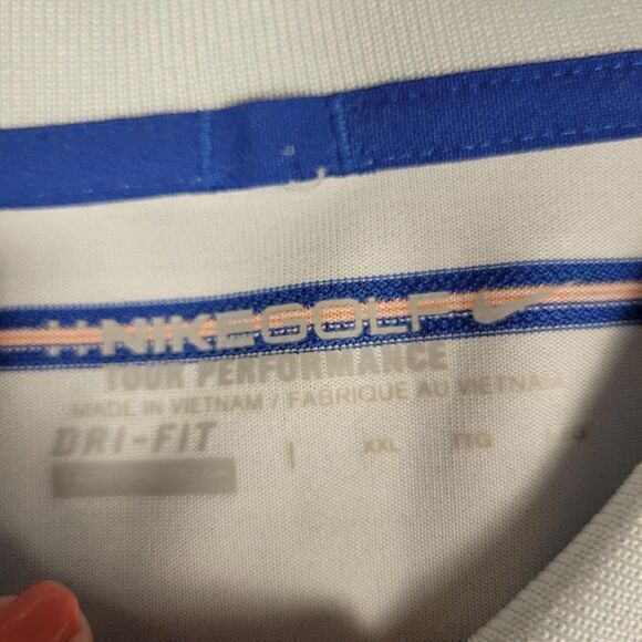 Nike Golf Tour Performance Dri Fit Polo Size 2XL Torrey Pines White Blue Stripe - Picture 3 of 5
